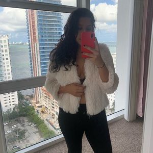 Furry off white cover up jacket